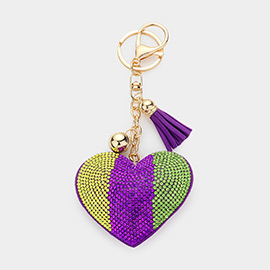 Mardi Gras Bling Heart Tassel Keychain