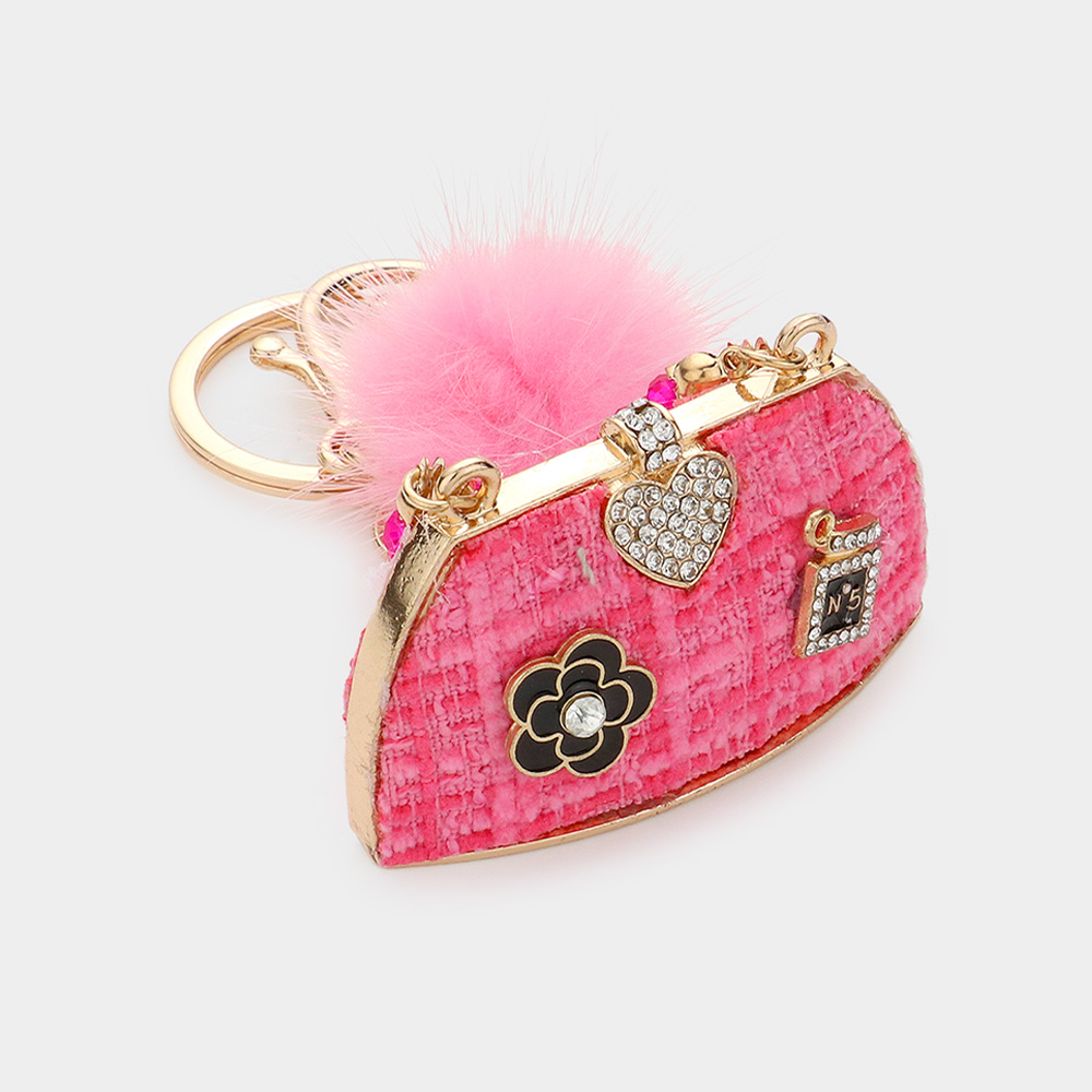 TWEED BAG POM POM KEYCHAIN