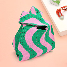 Wavy Patterned Knit Tote Bag