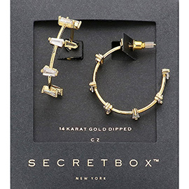 Secret Box_14K Gold Dipped CZ Tapered Baguette Embellished Hoop Earrings