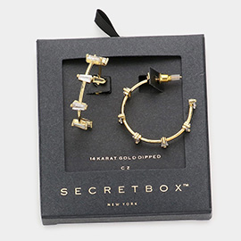 Secret Box _ 14K Gold Dipped CZ Tapered Baguette Embellished Hoop Earrings