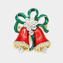 Stone Embellished Enamel Jingle Bell Pin Brooch