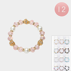 12PCS - Pearl Faceted Beaded Stretch Bracelets