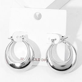 White Gold Dipped 1.25 Inch Metal Hoop Pin Catch Earrings