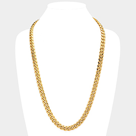 18K Gold Dipped Stainless Steel 30 Inch 8mm 6 Diamond Cut Cuban Chain Necklace