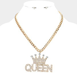 Crown Queen Message Pendant Necklace