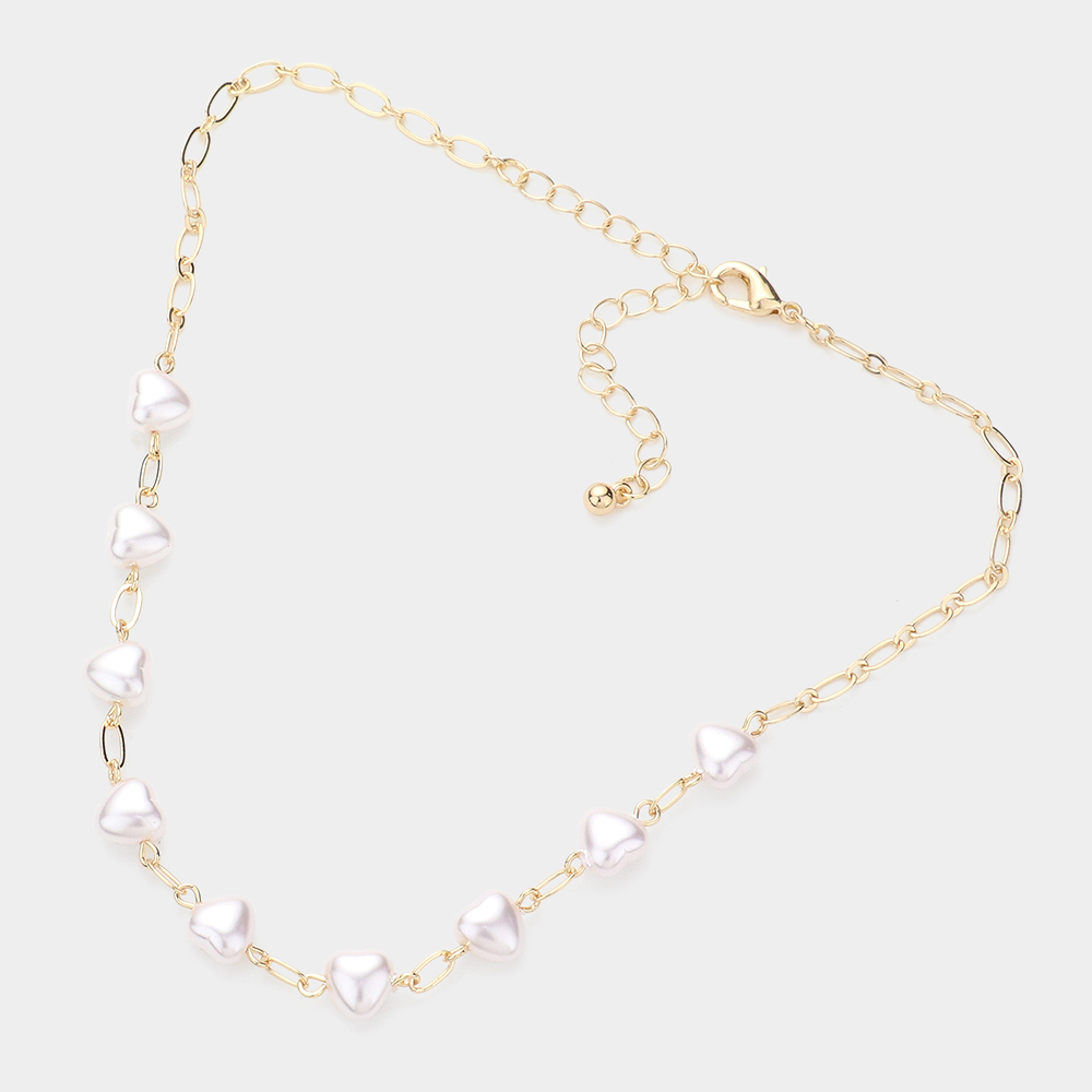 Heart Pearl Link Choker Necklace