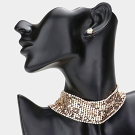 Rhinestone Trimmed Metal Choker Necklace