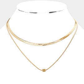 Metal Square Pointed Double Layered Necklace
