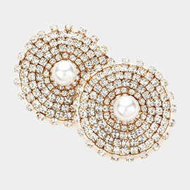 Pearl Centered Rhinestone Embellished Round Earrings