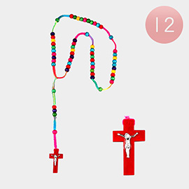 12PCS - Crucifix Pendant Beaded Y Rosary Necklaces