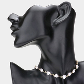 Heart Pearl Link Choker Necklace