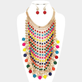 Rainbow Wood Link Statement Bib Necklace