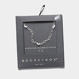 Secret Box _ Sterling Silver Dipped Round CZ Pointed Link Necklace