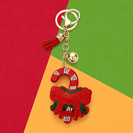 Bling Candy Cane Bow Tassel Keychain