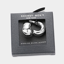 Secret Box _ Sterling Silver Dipped Abstract Metal Hoop Earrings