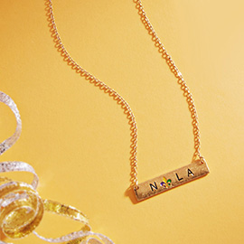 Mardi Gras Fleur de Lis Pointed Nola Message Pendant Necklace