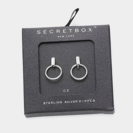 Secret Box _ Sterling Silver Dipped CZ Baguette Stone Open Metal Hoop Earrings