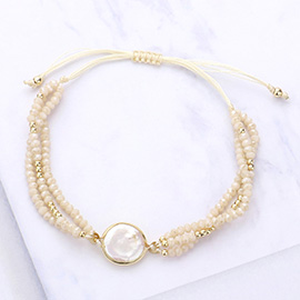 Round Pearl Accented Faceted Beaded Pull Tie Cinch Bracelet