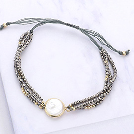 Round Pearl Accented Faceted Beaded Pull Tie Cinch Bracelet