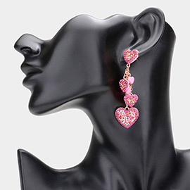 Stone Beads Embellished Heart Cluster Link Dangle Earrings