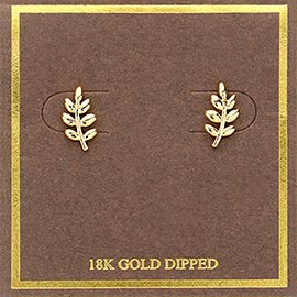 18K Gold Dipped Metal Leaf Stud Earrings