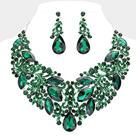 Marquise Teardrop Stone Accented Statement Evening Necklace