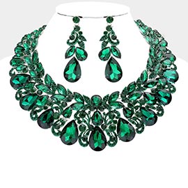 Teardrop Stone Cluster Accented Evening Necklace