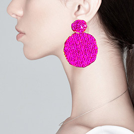 Rectangle Stone Accented Disc Linked Earrings