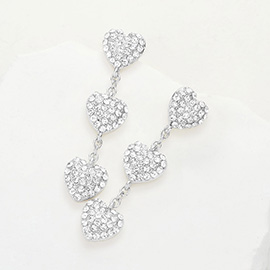 Triple Stone Paved Heart Link Dropdown Earrings