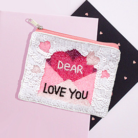 Sequin Beaded Dear Love You Message Mini Pouch Bag