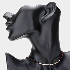 Metal Cube Accented Faceted Beaded Choker Necklace