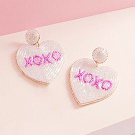 Felt Back XOXO Message Heart Dangle Beaded Earrings