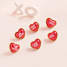 3Pairs - BE MINE LOVE YOU XOXO Message Heart Pearl Stud Earrings
