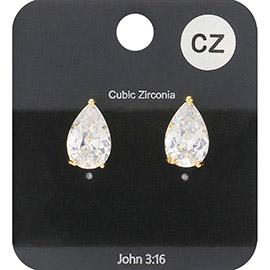 Teardrop CZ Stone Stud Earrings