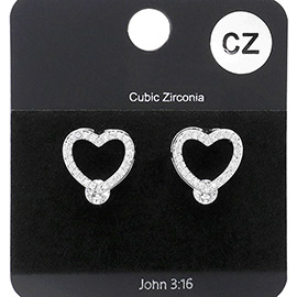 CZ Stone Paved Open Heart Stud Earrings