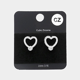 CZ Stone Paved Open Heart Stud Earrings