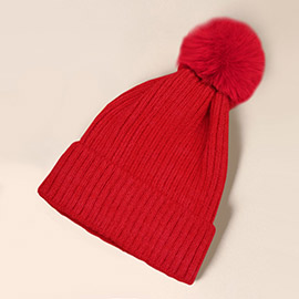 Solid Knit Pom Pom Beanie Hat