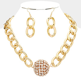 Rhinestone Accented Ball Chunky Chain Necklace