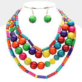 Wooden Beaded Multi Layered Necklace