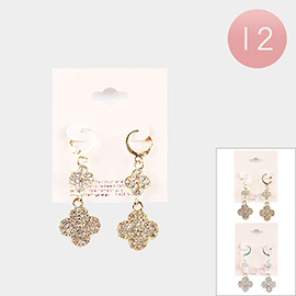 12PCS - Stone Paved Quatrefoil Link Dropdown Earrings