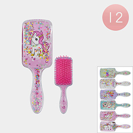 12PCS - Unicorn Printed Kids Hair Brushes