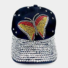 Bling Glass Crystal Stone Accented Butterfly Baseball Cap