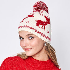 Reindeer Nordic Pom Pom Beanie Hat