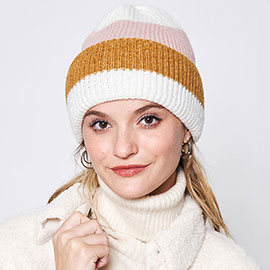 Striped Ribbed Beanie Hat