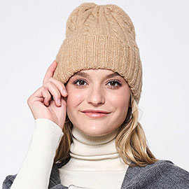 Solid Cable Knit Beanie Hat