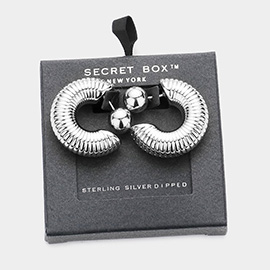 Secret Box_Sterling Silver Dipped Textured Metal Accordion Tube Hoop Earrings