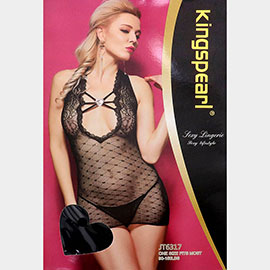 Heart Stone Accented Lace Fishnet Bodystocking