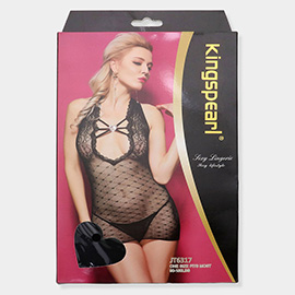 Heart Stone Accented Lace Fishnet Bodystocking