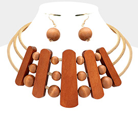 Wood Geometric Choker Necklace